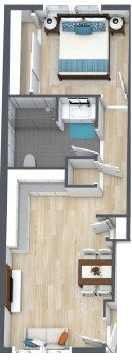 Floor plan for 1 bed, 1 bath